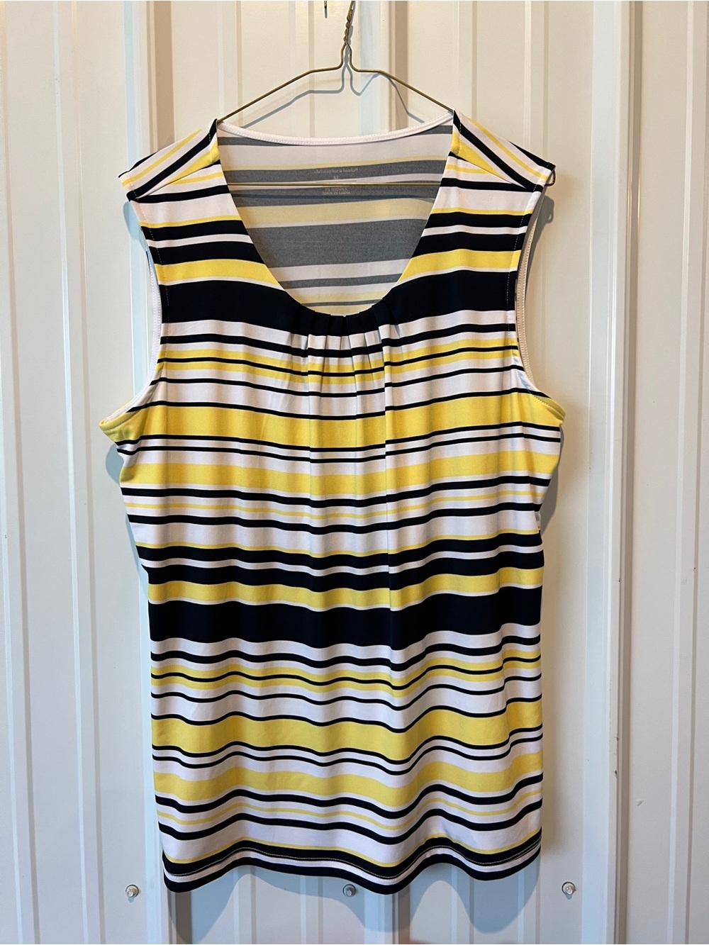 Christopher & Banks Yellow Black White Striped Sleeveless Scoop Neck Tank